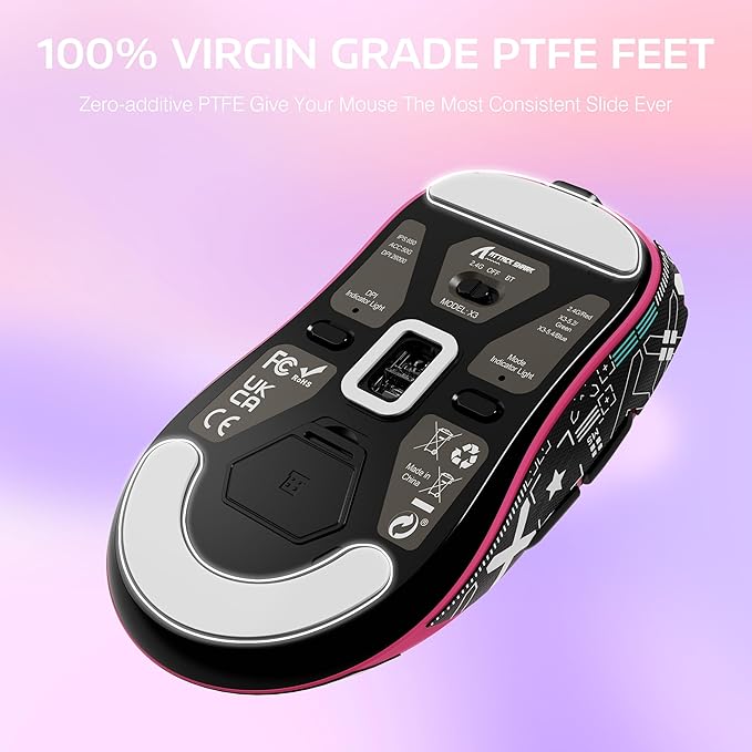 ATTACK SHARK X3 Lightweight Wireless Gaming Mouse with Tri-Mode 2.4G/USB-C Wired/Bluetooth,Up to 26K DPI,PAW3395 Optical Sensor,Kailh GM8.0 Switch,5 programmable Buttons for PC/Mac(Berry Red+Stickers)