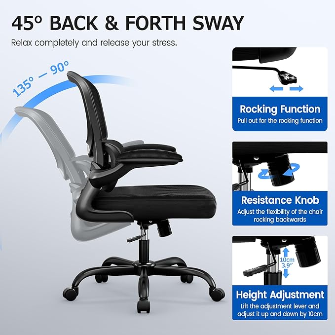 ALLGOD Ergonomic Office Chair, Breathable Mesh Ergonomic Desk Chair with Lumbar Support, Flip-up Armrests, Computer Chairs Comfortable for Home, Office, Work, Standard, 8 Pack