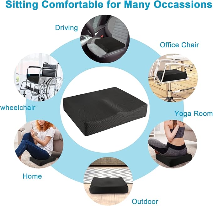Extra Large Seat Cushion: Office Chair Cushion, Memory Foam Seat Cushion for Tailbone, Sciatica, Lower Back Pain Relief Butt Pillow for Car, Office Chair, Wheelchair
