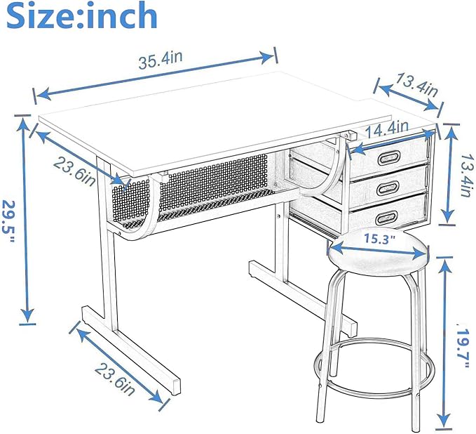 Drafting Table, Adjustable Drawing Desk with Stool, Art Table with Storage Drawers for Artists/Architect/Art Hobbyist, Design for Sketch Painting Artistic Craft Supplies, Type 5-White