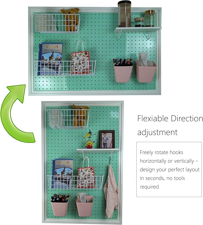 ARTAWEIN Pegboard Organizer - Craft Peg Board, Nursery Storage, Wall Organizer and More, Comes with 1 x Free Shelf Fits Most 1/4" and 1/8" Pegboard Accessories (Mint Green)