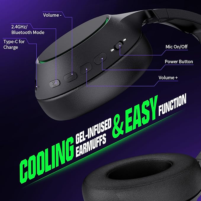 YPBDAN X4 Wireless Gaming Headset for Xbox Series X|S, Xbox One, PS5, PS4, PC, Mac, Switch, 2.4GHz Gaming Headphones with Bluetooth 5.3, 70H Battery, ENC Noise Canceling Mic, Low Latency