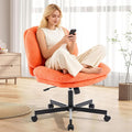 Cross Legged Office Chair, Thick Cushioned Criss Cross Desk Chair with Wheels, Wide Seat Armless Office Chair, Height Adjustable Swivel Vanity Chair for Home and Office, Orange