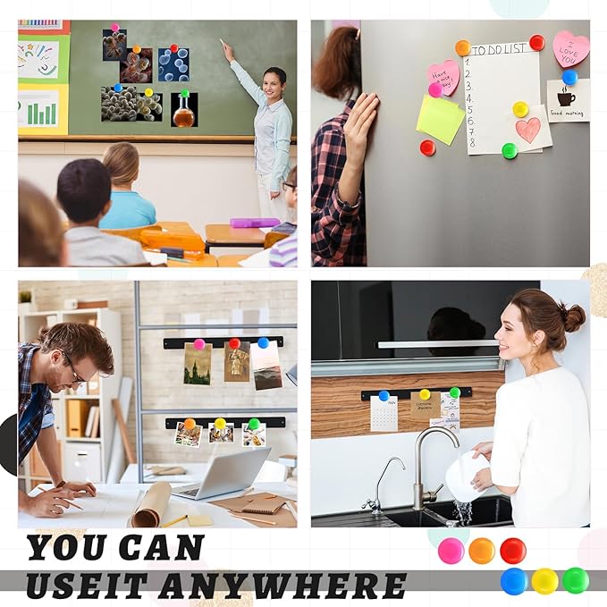 18 Pcs Magnetic Bulletin Board Strips Frameless Stainless Iron Board Strip with Colorful Magnet Self Adhesive Memo Strip for for Office Home Wall Photo (Black)