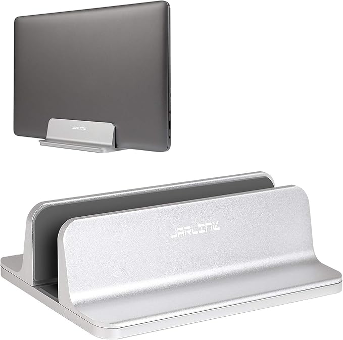 JARLINK Vertical Laptop Stand, Aluminum Laptop Holder Desktop Stand with Adjustable Dock Size (up to 17.3 inches) Compatible with All MacBook/Surface/Dell/Gaming Laptops (Silver)