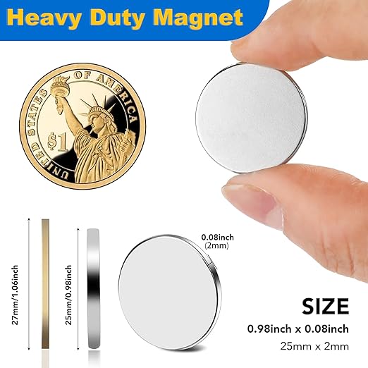 LOVIMAG Super Strong Magnets with Double-Sided Adhesive, Powerful Rare Earth Magnets, 9Pack Disc Fridge Magnet for Craft, DIY, Cabinet, Office, Refrigerator - 0.98 inch x 0.08 inch