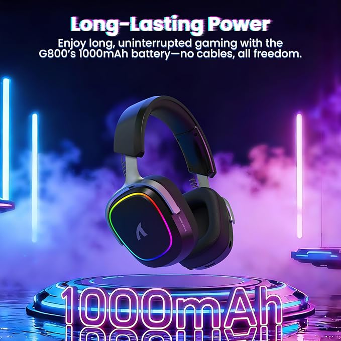 ATTACK SHARK G800 Wireless RGB Gaming Headset:7.1 Surround Sound-50mm Drivers-Memory Foam Ear Pads,Wired/2.4Ghz/BT,Ultralight,Durable Aluminum Frame,Detachable Mic,Programmable for PC Mac Gamer(Black)