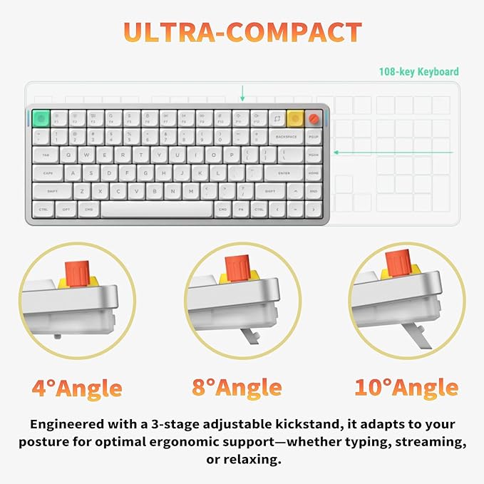 nuphy Air75 V3 Hot Swappable Wireless Mechanical Keyboard, 84 Keys 75% Custom Low Profile Keyboard with Knob, RGB Backlit, Gasket Mounted, Support Bluetooth/2.4GHz/USB-C,Black-Red Nano
