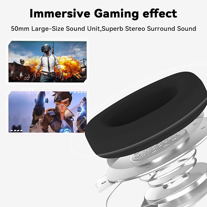 Jimonyer Gaming Headset for PC/PS4/PS5/Xbox One/Switch, Stereo Surround Sound Gaming Headphones with Noise Canceling Flexible Mic, Computer Headset with 3.5mm Jack & RGB Light(White)