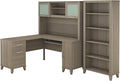 Bush Home Somerset 60W L Shaped Desk with Hutch and 5 Shelf Bookcase in Ash Gray