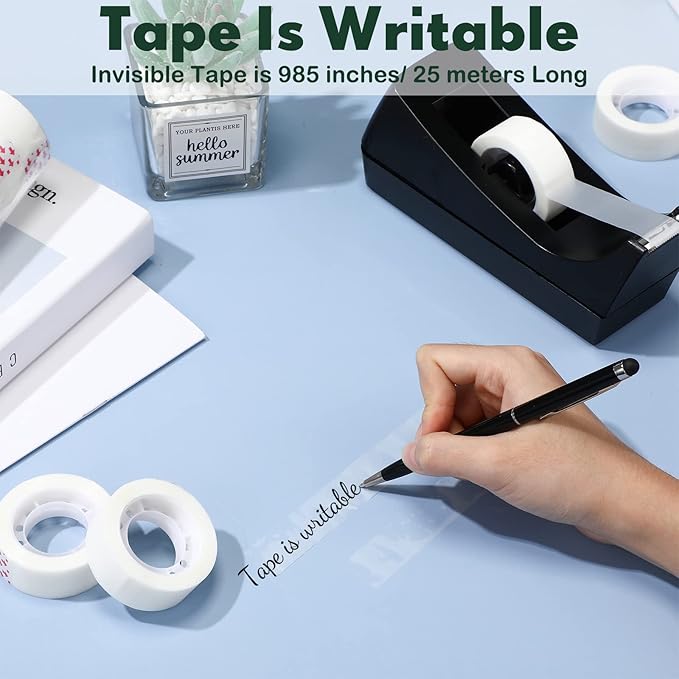 Yahenda 18 Pack Black Desktop Tape Dispenser Non Skid Base with 0.7 x 985 Inches Invisible Tape Refills Bulk Weighted Roll Dispenser for Office Home School