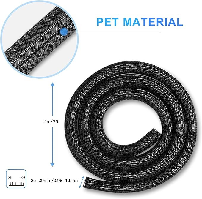 AGPTEK Cable Sleeve, 6.6ft - 1.5 inch Cable Management Desk Cord Cover Organizer Wire Hider for Home Office Computer TV Wire Loom Tubing Pet Proof Cord Protector from Cat Dog Chewing, Black