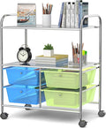 Moccha Rolling Storage Cart with 4 Drawers - Storage Drawers Organizer with wheels for Craft Art Supply Paper Salon, Scrapbook Paper Tools, Movable Utility Cart for Classroom School Studio, Green