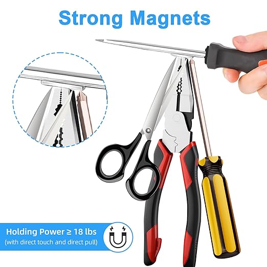 8 Pack Magnets, Caturledas Heavy Duty Strong Rare Earth Neodymium Magnets with Double Sided Adhesive, Rectangular Bar Magnetic Strip for Fridge Kitchen Garage Office Science Craft, 60x10x3 mm, Silver