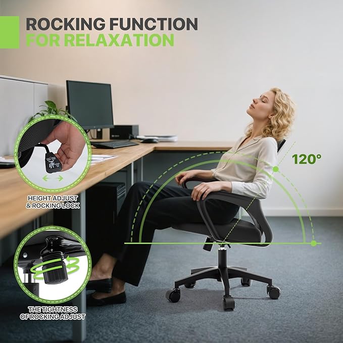 Magshion Office Chair Pack of 2, Ergonomic Mid-Back Mesh Desk Chair, Rolling Computer Chair with Lumbar Support & Comfy Armrests for for Gaming, Work, Study, 300 Lbs Capacity, Black