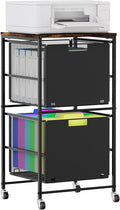 EasyPAG Rolling Storage Cart with 2 Drawers, Under Desk File Cabinet on Lockable Wheels, Movable Letter Size Hanging File Folder Organizer with Wooden Printer Stand for Home Office, Black