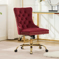 Goujxcy Desk Chair, Modern Velvet Upholstered Tufted Button Home Office Chair, 360° Swivel Armless Desk Chairs, 120°Rocking Ergonomic Computer Task Vanity Chairs, Wine Red