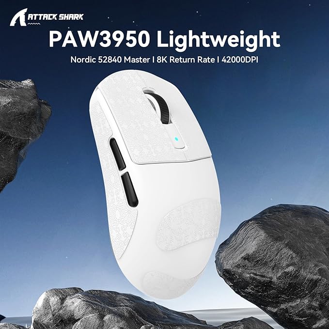 ATTACK SHARK R6 Wireless Gaming Mouse,38G Ultra-Lightweight Trip-Mode 2.4G/USB-C/Bluetooth Mouse Gaming with PAW3950MAX Sensor,42000 DPI,50G Accelerated Speed for PC/Laptop/MacWhit&Tape