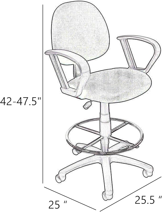 Benzara Jea Drafting Stool Chair, Loop Arms, Gray Tweed, Round Footring