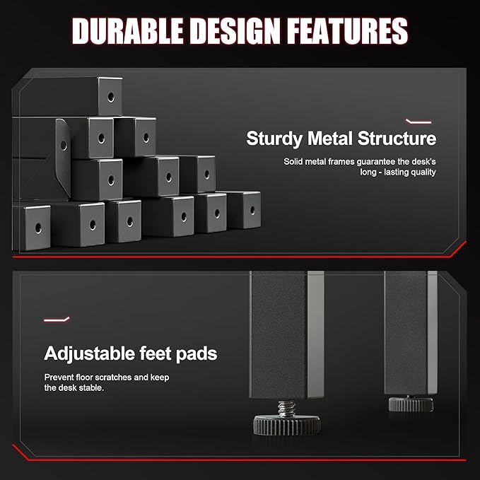 GTPLAYER Gaming Desk 55 Inch with LED Lights, Large Computer Desk with Mouse Pad for Home Office, T-Shaped Carbon Fibre Surface PC Game Workstations with Headphone Hook