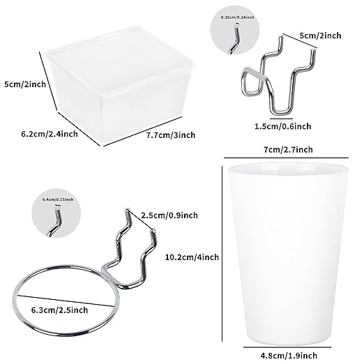 Kuhome 6 Sets Pegboard Bins Cups with Hooks Loops, Pegboard Hooks Assortment, Hooks for Pegboard Cup Holder for Tools Accessory Storage Organizer for Office Workshop Garage Workbench White