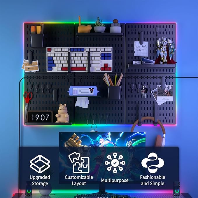 SHGJ&SOFT Peg Board Wall Organizer Panels, 50pcs - Includes 6 Black Pegboards & Accessories, Plastic Pegboard for Home，Office, Craft Room, Gaming Setup, 24″×24″, Wall Mount Display Pegboard Panel Kits
