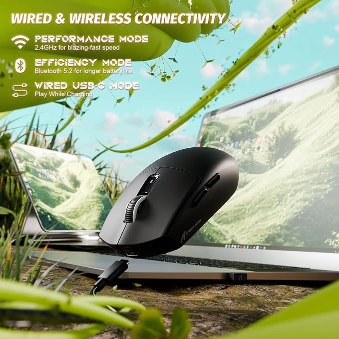 ATTACK SHARK G3 Pro Wireless Gaming Mouse with Magnetic Charging Dock,PixArt PAW3311 Sensor,BT/2.4G Wireless/Wired Gaming Mouse,25000 DPI,59g Superlight Gamer Mice for PC/Win/Mac(Black)
