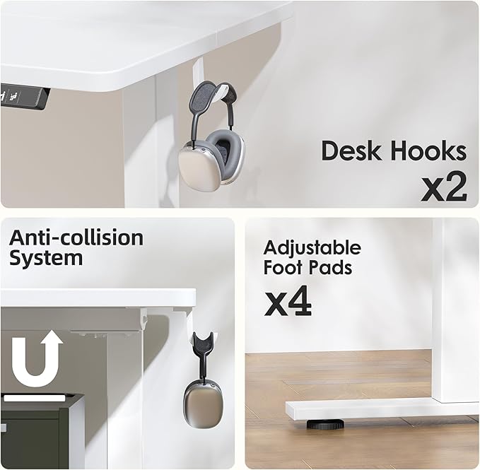 TIQLAB Electric Adjustable Sewing Table, 63"x24" Workbench Adjustable Height, Ergonomic Worktable for Garage, Craft Desk, Spacious Desk for Sewing and Crafts, 3 Splice Board, White