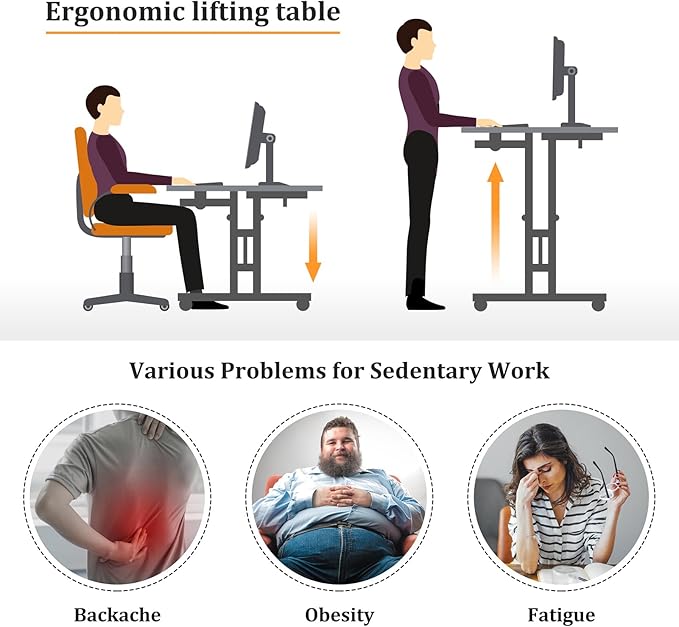 Enayplon Small Standing Desk with Wheels, Mobile Stand Up Desk, Portable Standing Table on Wheels for Walking Pad, Rolling Computer Desk Adjustable Height, Tall Table