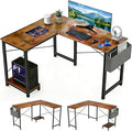 L Shaped Desk, 50 Inch Reversible Computer Desk Corner Gaming Table with CPU Stand & Storage Bag, Sturdy Metal Frame PC Workstation for Home Office, Brown Wood