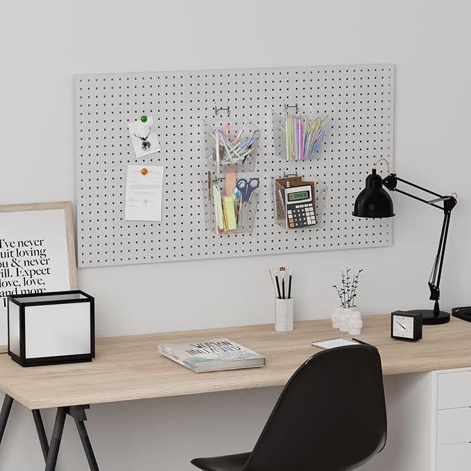 LIGHT DUST Clear Pegboard Cups with Hooks, 1/8" & 1/4" Peg Board Orangizer Accessories Aesthetic Decoration for Garage Workbench Craft Room Office Playroom Organization (4, Medium)