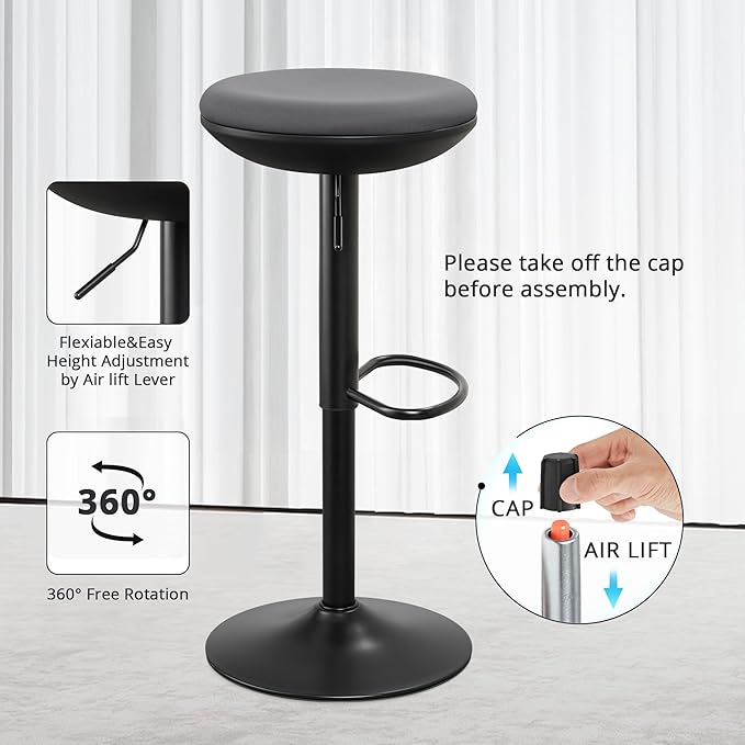 IWMH Standing Desk Stool, Ergonomic Adjustable High Office Chair, Round 360° Swivel Sit Wobble Stool Without Backrest for Bedroom, Kitchen, Living Room (Grey)