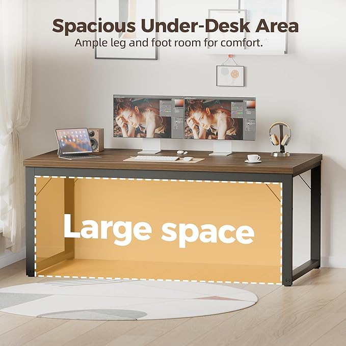 Mericonia 40 Inch Computer Desk, 1" Thick Modern Simple Study Writing Table, Heavy Duty Industrial Office Desk for Home Bedroom Workstation, Walnut