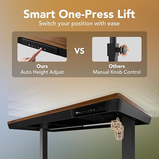 HUANUO Electric Standing Desk with Drawers, 40 x 24 Inch Electric Adjustable Height Desk, Quick Install One-Piece Tabletop with USB Charging Ports, Sit to Stand Up Desk for Home Office, Black Walnut