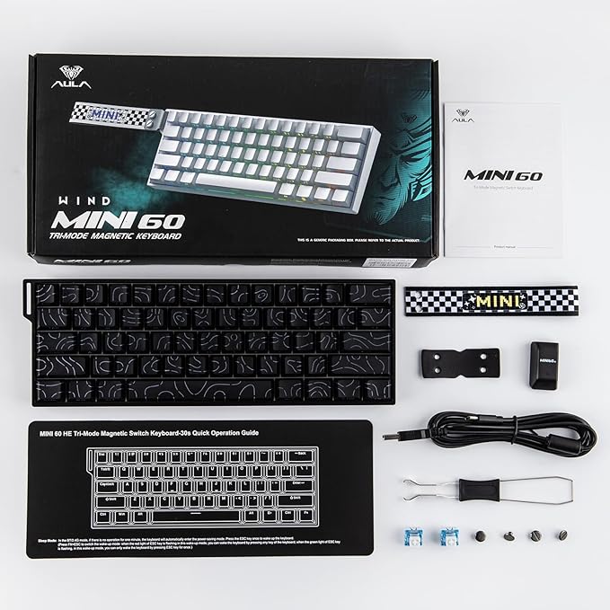 EPOMAKER Aula MINI60 HE Hall Effect Gaming Keyboard, 2.4GHz/BT, 8K Hz Polling, SOCD & DKS, Adjustable Actuation & Fast Trigger, PBT Keycap, 60% Wireless Mechanical Keyboard for Win/Mac (Max)
