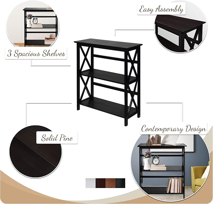 Casual Home Montego 3-Shelf Bookcase, White