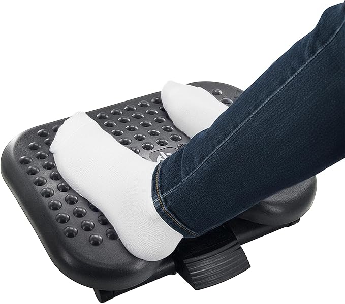 Relaxdays Desk Footrest, 3-Way Height Adjustable, Tilt, Massage Function, Ergonomic Footrest, Black