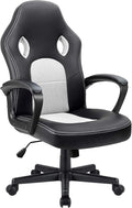 Furmax Office Chair Desk Chair Leather Gaming Chair Computer Chair Racing Style Ergonomic Adjustable Swivel Task Chair with Lumbar Support and Arms (White)
