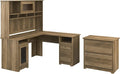 Bush Furniture Cabot 60W L Shaped Computer Desk with Hutch and Lateral File Cabinet in Reclaimed Pine