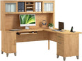 Bush Home 72-Inch L-Shaped Desk with Hutch, Corner Computer Office Desk with File and Box Drawers, Shelves and Storage Cabinet, Home Office Workstation, Somerset Collection, Maple Cross