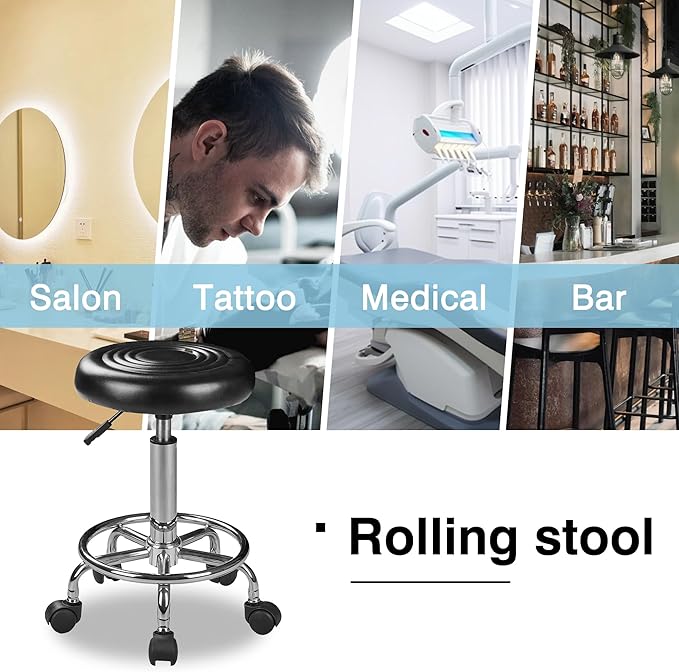 VECELO Home Office Desk Chair with Wheels | PU Leather Rolling Office Chair for Drafting, Salon, Spa(Black)
