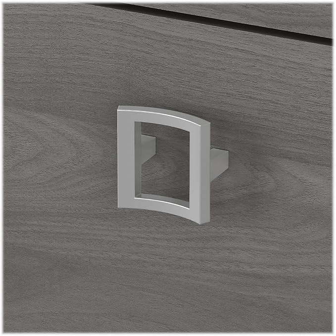 Bush Business Furniture Office by Kathy Ireland® Echo Bow Front Desk, Credenza with Hutch, Bookcase and File Cabinets in Pure White and Modern Gray