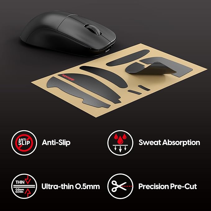 Pulsar Gaming Gears SUPERGRIP Griptape Set for X2, X2V2 mini Sweat Absorbing High Performance Anti Slip 3M Adhesive no Residue Mouse Grip Tape Ultra-Thin 0.5mm (0.02in)