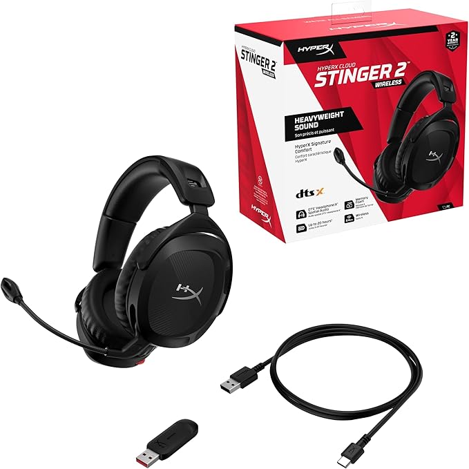 HyperX Cloud Stinger 2 - Wireless Gaming Headset – Compatible with PC. Noise-Cancelling Swivel-to-Mute Microphone, Comfortable Memory Foam, UP to 20 Hours of Battery Life (Renewed) - Grade A