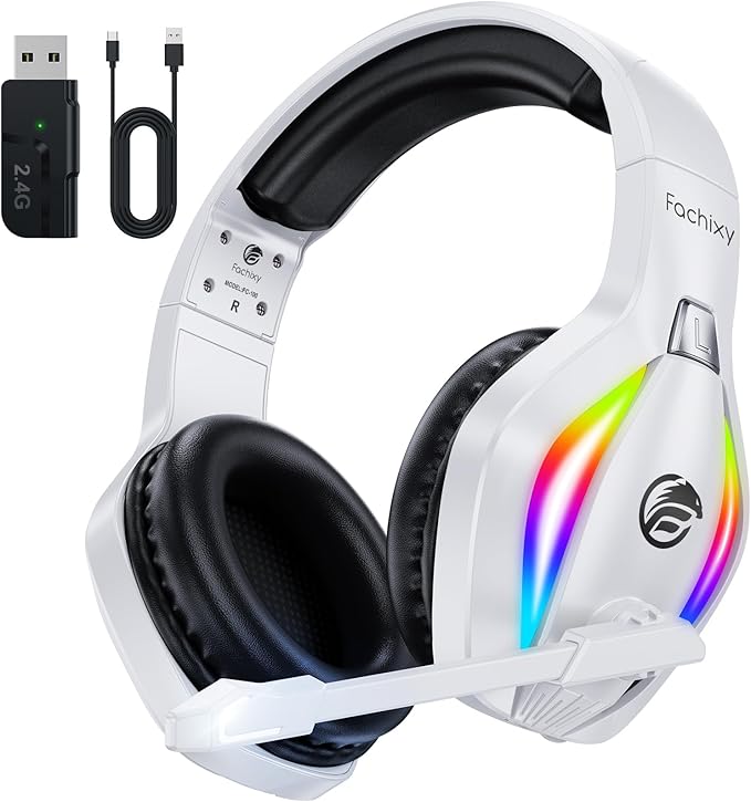 Fachixy FC-100 Wireless Gaming Headset for PS5, PS4, Switch - 2.4GHz Wireless Gaming Headphones with Microphone - Bluetooth 5.4 Gaming Headset with 50H Battery Life for Mac, Laptop, Mobile