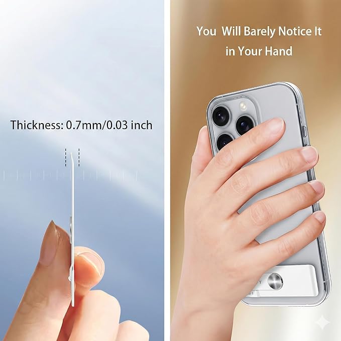 Phone Slim Stand Thin Kickstand, Ultra Thin Vertical Horizontal Universal Steel Metal Stable Mount Attachable Pocket Friendly Phone Holder for iPhone Samsung Phone Case (White 2-Pack)