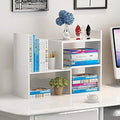 infini Desktop Bookshelf Desktop Shelf Office Storage Rack Desktop Bookshelf Wooden Adjustable Display Shelf Multifunctional Creative Small Bookshelf Organizer (White)