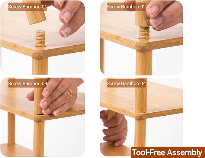 3-Tier Expandable Bamboo Desktop Organizer Shelf Kitchen Cabinet and Counter Riser Display Shelf for Top of Desk Home Office Bathroom Coffee Table Display Stand (1, Natural, 3-Tier)