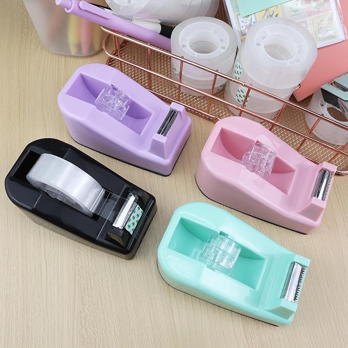 1Pcs Desktop Tape Dispenser,Adhesive Roll Holder with Weighted Nonskid Base,Office Tape Dispensers for School, Office and Home (Green)