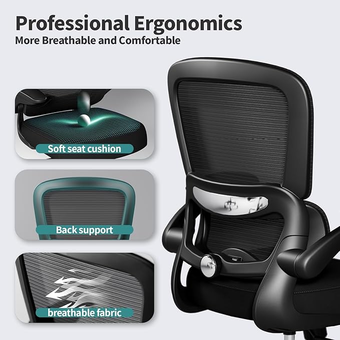 TRALT Office Chair - Ergonomic Desk Chair with Adjustable Lumbar Support, Mesh Computer Chair, Executive Chairs for Home Office Comfortable Lumbar Support Black Pack of 4